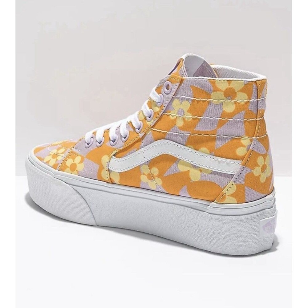 NIB Vans Sk8-Hi Tapered Stackform Purple & Orange Platform Shoes Flower M7 W8.5